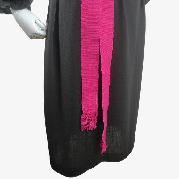 Vintage 1970s 80s Black Mexican Folk Dress Rainbow Smocking Cotton Gauze BOHO Br - Picture 9 of 16